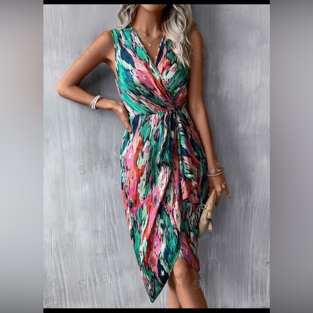 Draped Side Wrap Hem Dress XL